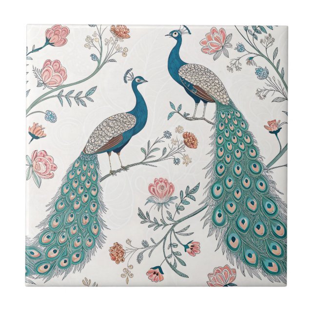 Elegant Peacock Floral Vintage (19) Tile (Front)