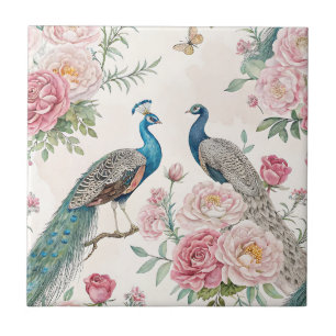 Elegant Peacock Floral Vintage (1) Tile