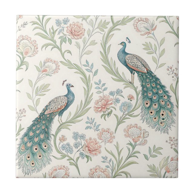 Elegant Peacock Floral Vintage (20) Tile (Front)