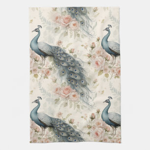 Elegant Peacock Floral Vintage (2) Tea Towel