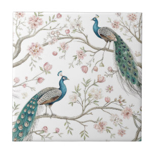 Elegant Peacock Floral Vintage (2) Tile