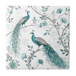 Elegant Peacock Floral Vintage (3) Tile