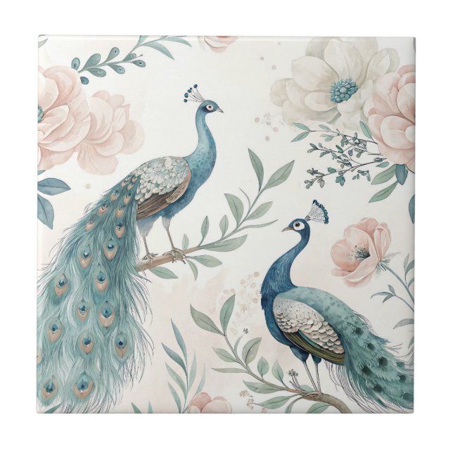 Elegant Peacock Floral Vintage (4) Tile (Front)