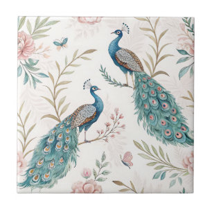 Elegant Peacock Floral Vintage (5) Tile