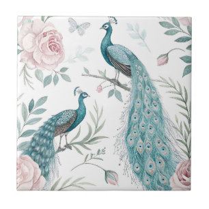 Elegant Peacock Floral Vintage (6) Tile
