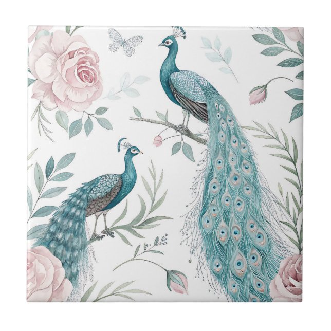 Elegant Peacock Floral Vintage (6) Tile (Front)
