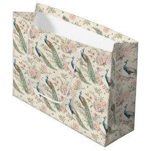 Elegant Peacock Floral Vintage (7) Large Gift Bag