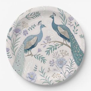 Elegant Peacock Floral Vintage (7) Paper Plate