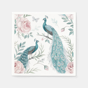 Elegant Peacock Floral Vintage (8) Napkin