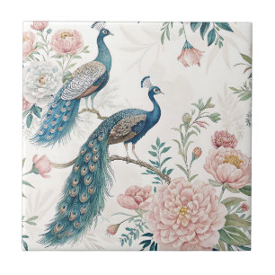 Elegant Peacock Floral Vintage (8) Tile