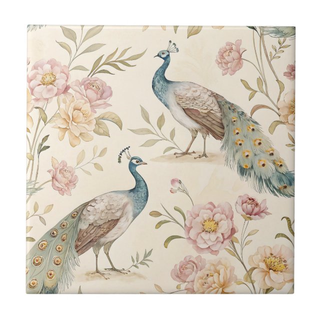 Elegant Peacock Floral Vintage (9) Tile (Front)
