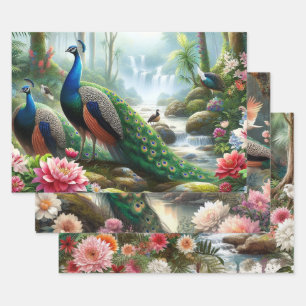 Elegant Peacock Floral  Wrapping Paper Sheet