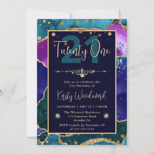 Elegant Peacock Glitter Agate Birthday Party Invitation