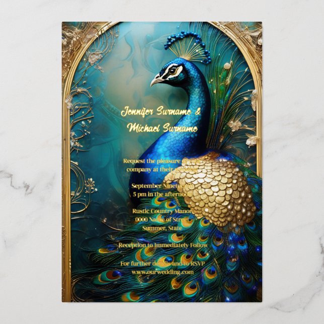 Elegant peacock gold foil vintage indian luxury (Front)