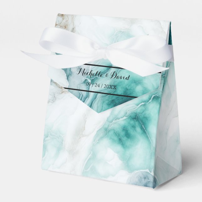 Elegant Peacock Green Marble Wedding Favour Box (Front Side)