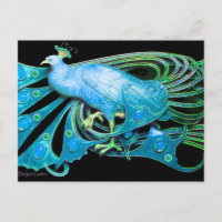 ELEGANT PEACOCK IN BLUE BLACK TEAL