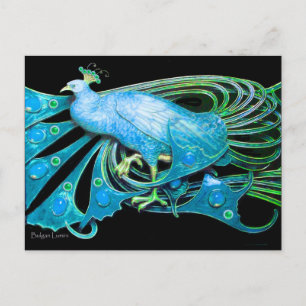 ELEGANT PEACOCK IN BLUE BLACK TEAL POSTCARD