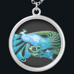 ELEGANT PEACOCK IN BLUE TURQUASE AND BLACK SILVER PLATED NECKLACE<br><div class="desc">Colourful and classy design with bright 3D gemstones Digital  graphic design by Bulgan Lumini . Part from new collection ARCADIA .</div>