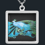 ELEGANT PEACOCK IN BLUE TURQUASE AND BLACK SILVER PLATED NECKLACE<br><div class="desc">Colourful and classy design with bright 3D gemstones Digital  graphic design by Bulgan Lumini . Part from new collection ARCADIA .</div>