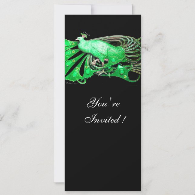 ELEGANT PEACOCK  IN GREEN AND BLACK INVITATION (Front)