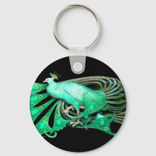 ELEGANT PEACOCK IN  GREEN AND BLACK KEY RING