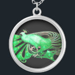 ELEGANT PEACOCK IN GREEN AND BLACK SILVER PLATED NECKLACE<br><div class="desc">Colourful and classy design with bright 3D gemstones Digital  graphic design by Bulgan Lumini . Part from new collection ARCADIA .</div>