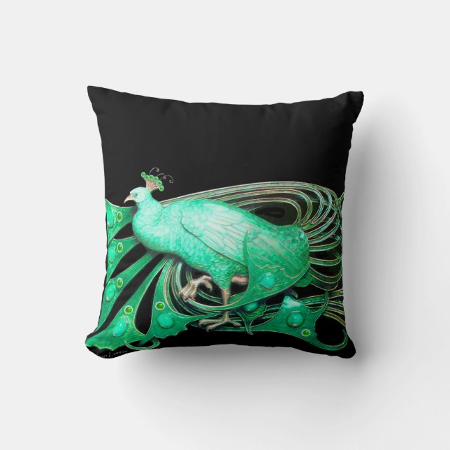 ELEGANT PEACOCK IN GREEN BLACK CUSHION (Front)