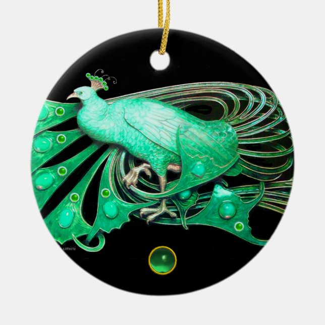 ELEGANT PEACOCK IN GREEN JADE CERAMIC TREE DECORATION (Front)
