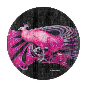 ELEGANT PEACOCK IN PINK FUCHSIA BLACK  CAKE  CUTTING BOARD