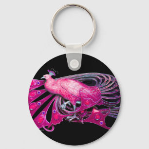 ELEGANT PEACOCK IN PINK,FUCHSIA ,BLACK KEY RING