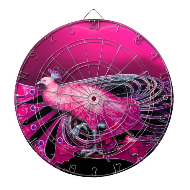 ELEGANT  PEACOCK IN PINK FUCHSIA DARTBOARD (Front)