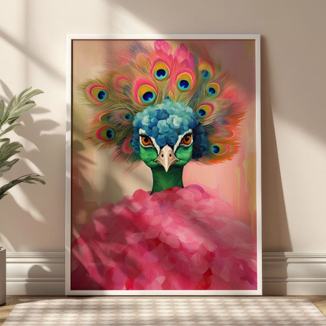 Elegant Peacock in Pink Fur Animal Fashion Art Poster (Creator Uploaded)