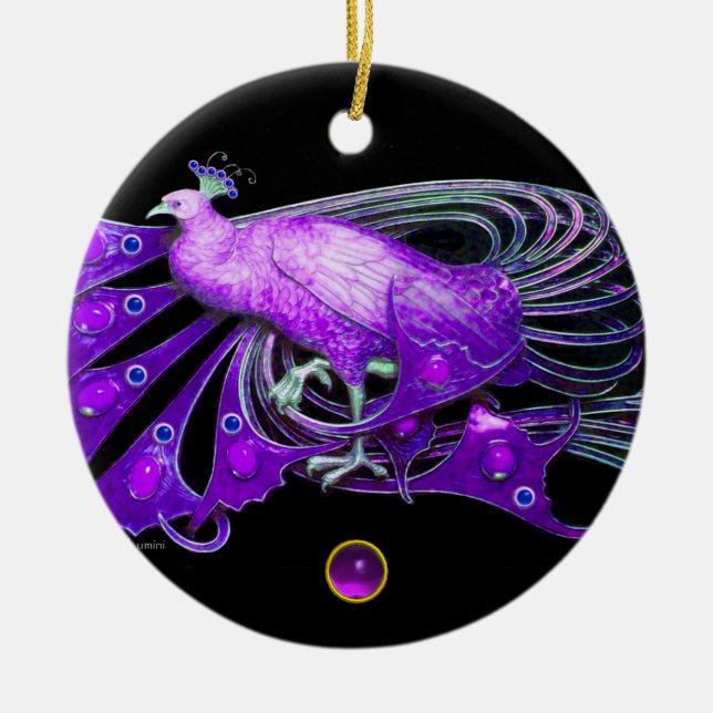 ELEGANT PEACOCK IN PURPLE AMETHYST CERAMIC TREE DECORATION (Front)