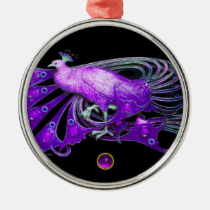 ELEGANT PEACOCK IN PURPLE AMETHYST METAL TREE DECORATION