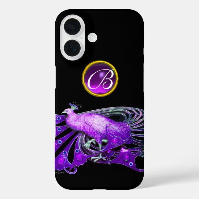 ELEGANT PEACOCK IN PURPLE, AMETHYST MONOGRAM Case-Mate iPhone CASE (Back)