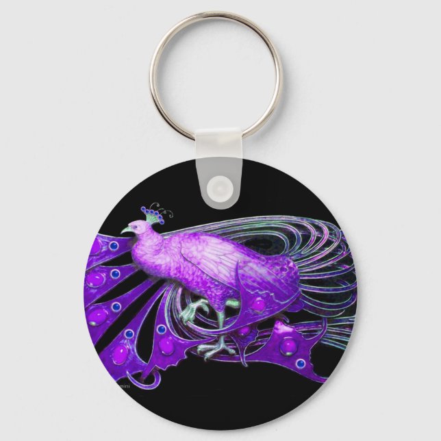 ELEGANT PEACOCK IN PURPLE AND BLACK KEY RING (Front)