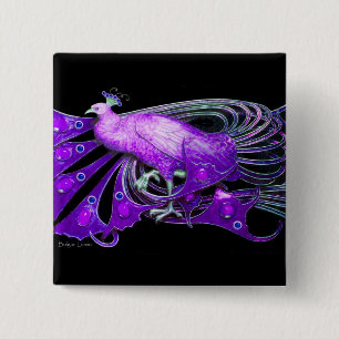 ELEGANT PEACOCK IN PURPLE VIOLET,BLACK 15 CM SQUARE BADGE