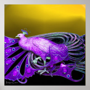 ELEGANT PEACOCK IN PURPLE YELLOW POSTER