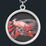 ELEGANT PEACOCK IN RED AND BLACK SILVER PLATED NECKLACE<br><div class="desc">Colourful and classy design with bright 3D gemstones Digital  graphic design by Bulgan Lumini . Part from new collection ARCADIA .</div>