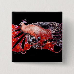 ELEGANT PEACOCK IN RED,BLACK 15 CM SQUARE BADGE