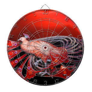 ELEGANT PEACOCK IN RED DARTBOARD
