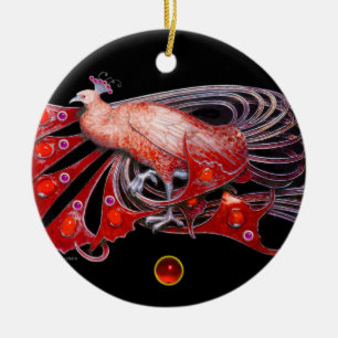 ELEGANT PEACOCK IN RED RUBY CERAMIC TREE DECORATION