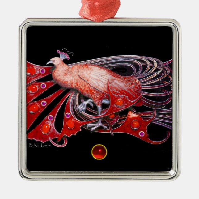 ELEGANT PEACOCK IN RED RUBY METAL TREE DECORATION (Front)