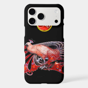 ELEGANT PEACOCK IN RED, RUBY MONOGRAM