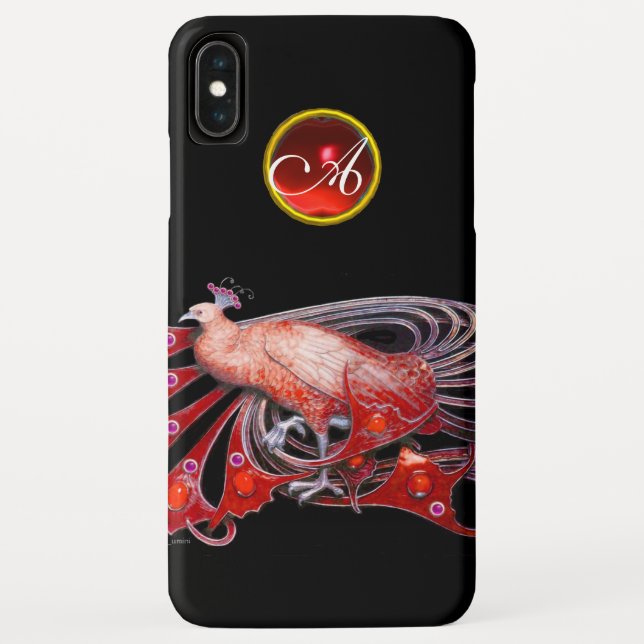 ELEGANT PEACOCK IN RED, RUBY MONOGRAM Case-Mate iPhone CASE (Back)
