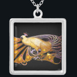 ELEGANT PEACOCK IN YELLOW AND BLACK SILVER PLATED NECKLACE<br><div class="desc">Colourful and classy design with bright 3D gemstones Digital  graphic design by Bulgan Lumini . Part from new collection ARCADIA .</div>