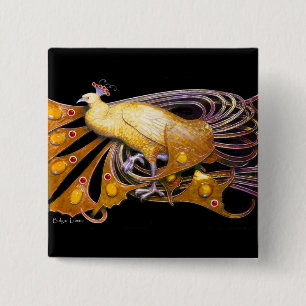 ELEGANT PEACOCK IN YELLOW,BLACK 15 CM SQUARE BADGE