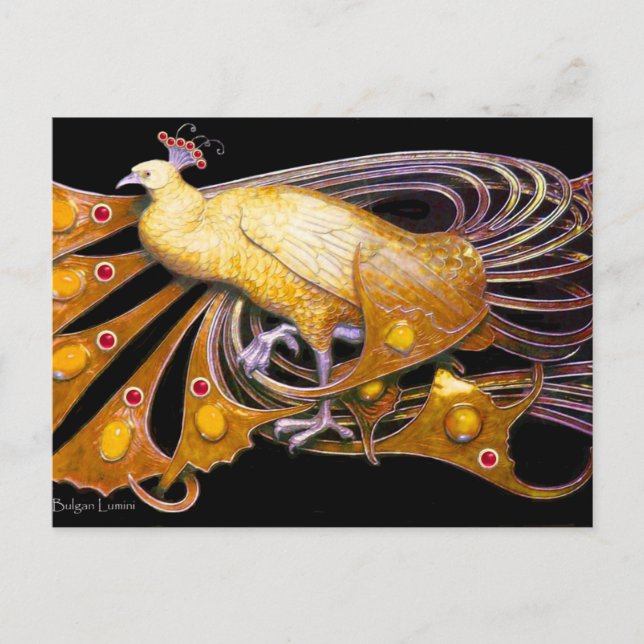 ELEGANT PEACOCK IN YELLOW BLACK POSTCARD (Front)