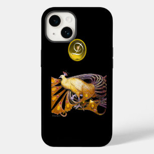 ELEGANT PEACOCK IN YELLOW, TOPAZ MONOGRAM,black iPhone 14 Case