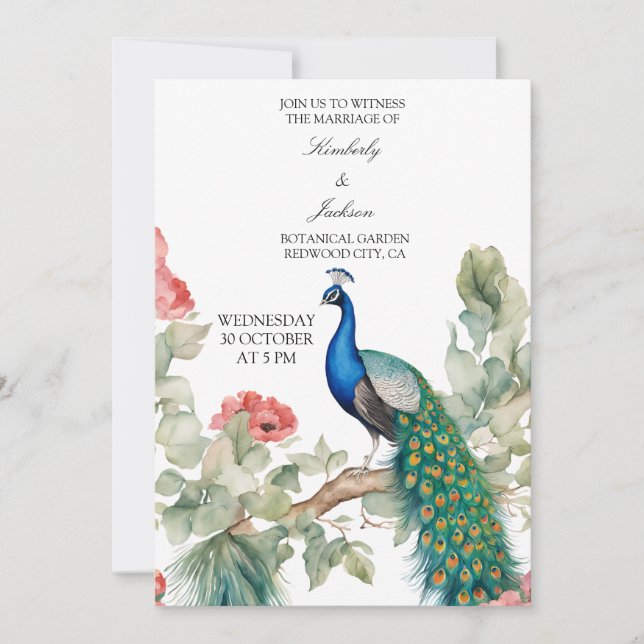 Elegant Peacock Invitation (Front)